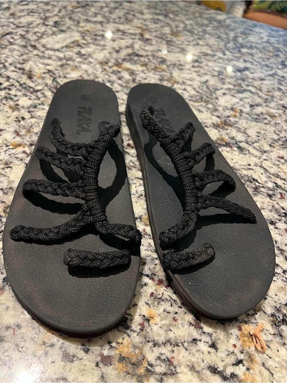 PAKA Braided Black Rope Slide Sandals for Women sz 10